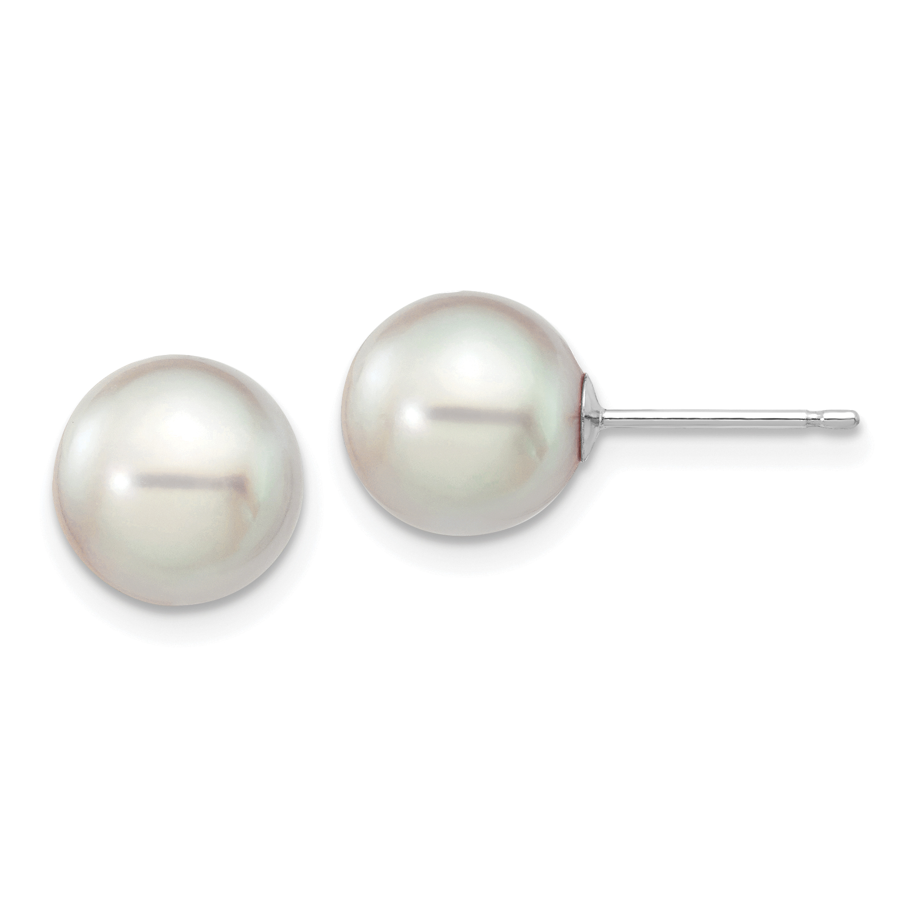 14k White Gold 8-9mm Grey Round Akoya Saltwater Cultured Pearl Post Earrings (XFW292E)