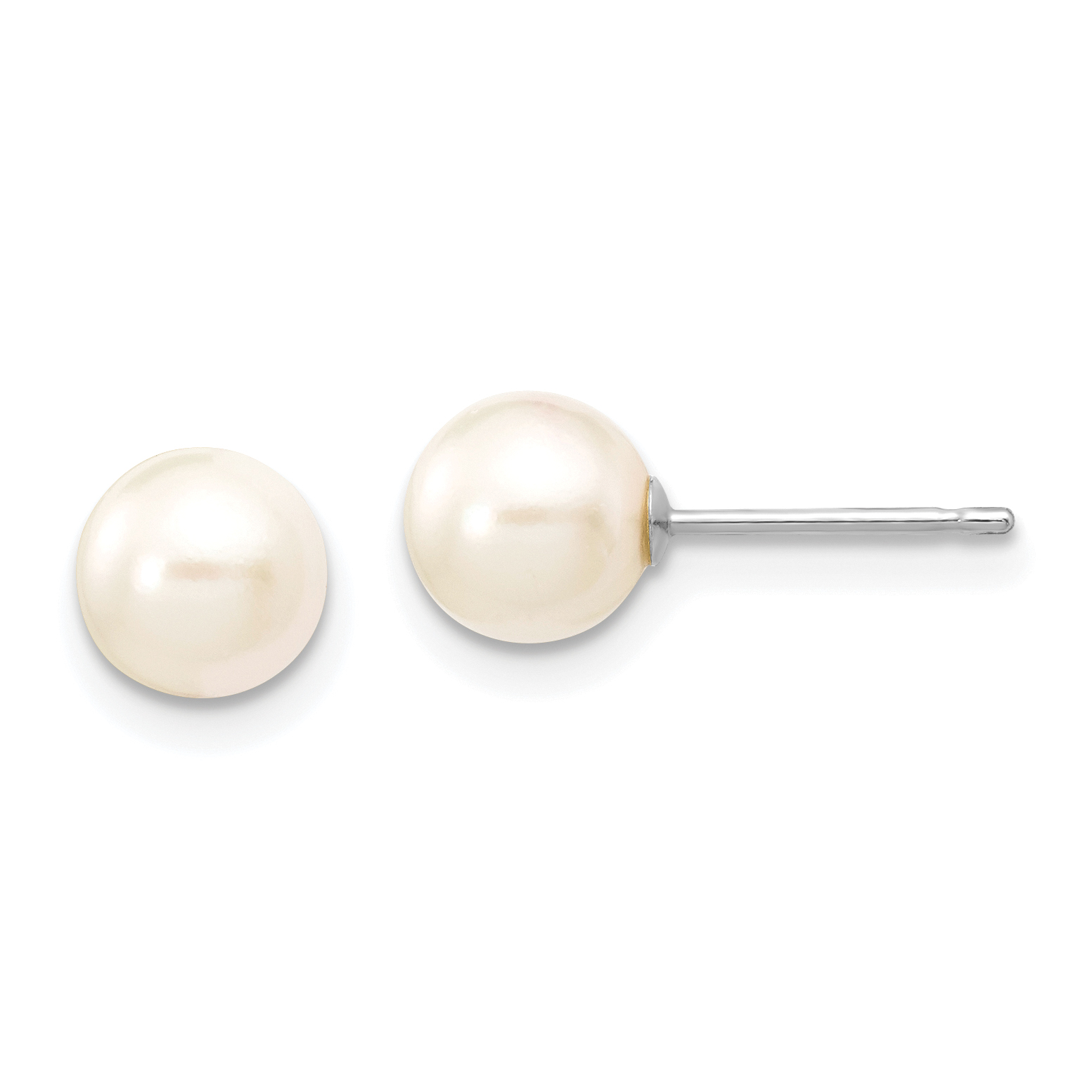 14k White Gold 6-7mm White Round Akoya Saltwater Cultured Pearl Post Earrings (XFW300E)