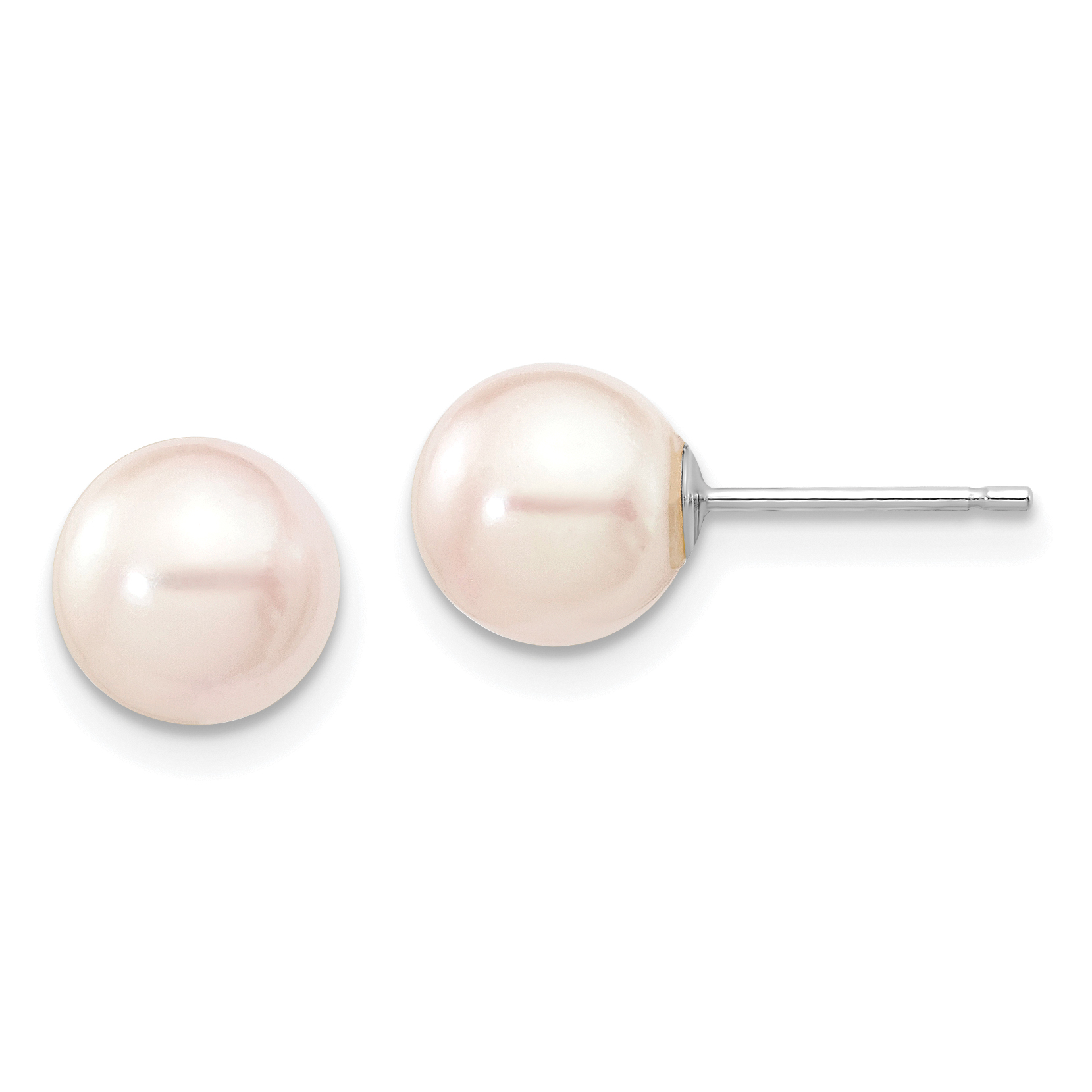 14k White Gold 7-8mm White Round Akoya Saltwater Cultured Pearl Post Earrings (XFW301E)