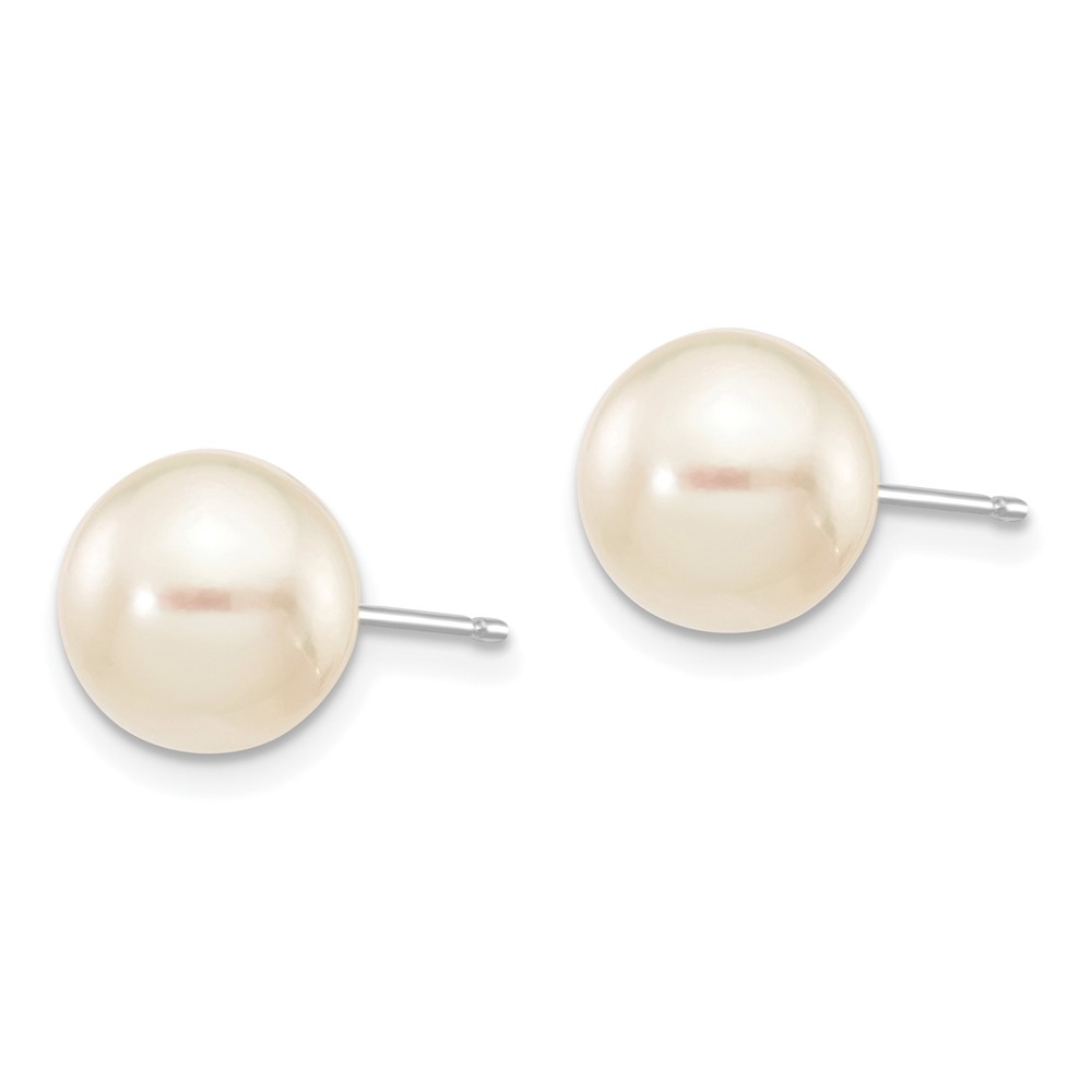 14k White Gold 8-9mm White Round Akoya Saltwater Cultured Pearl Post Earrings (XFW302E)