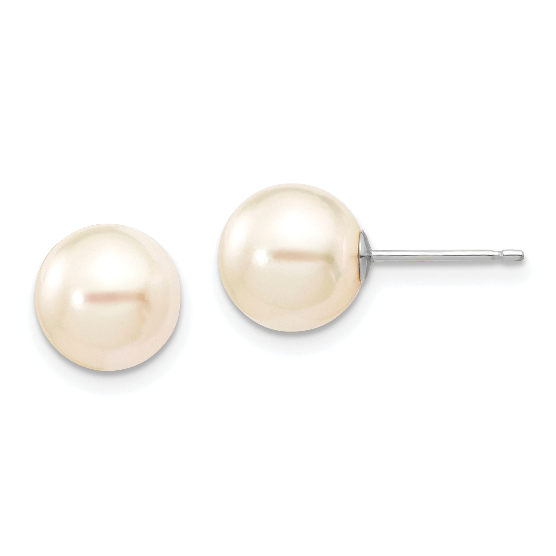 14k White Gold 8-9mm White Round Akoya Saltwater Cultured Pearl Post Earrings (XFW302E)