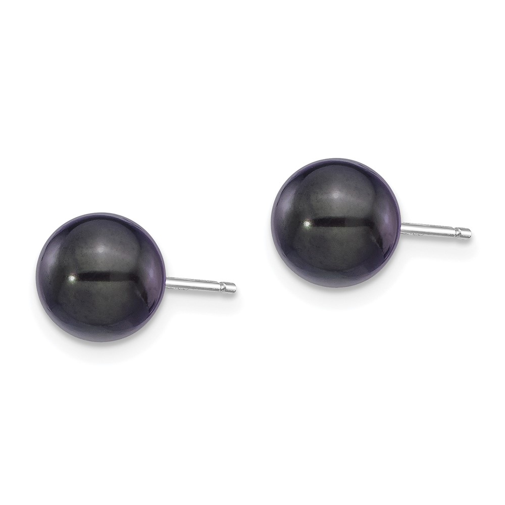 14k White Gold 7-8mm Black Round Akoya Saltwater Cultured Pearl Post Earrings (XFW329E)