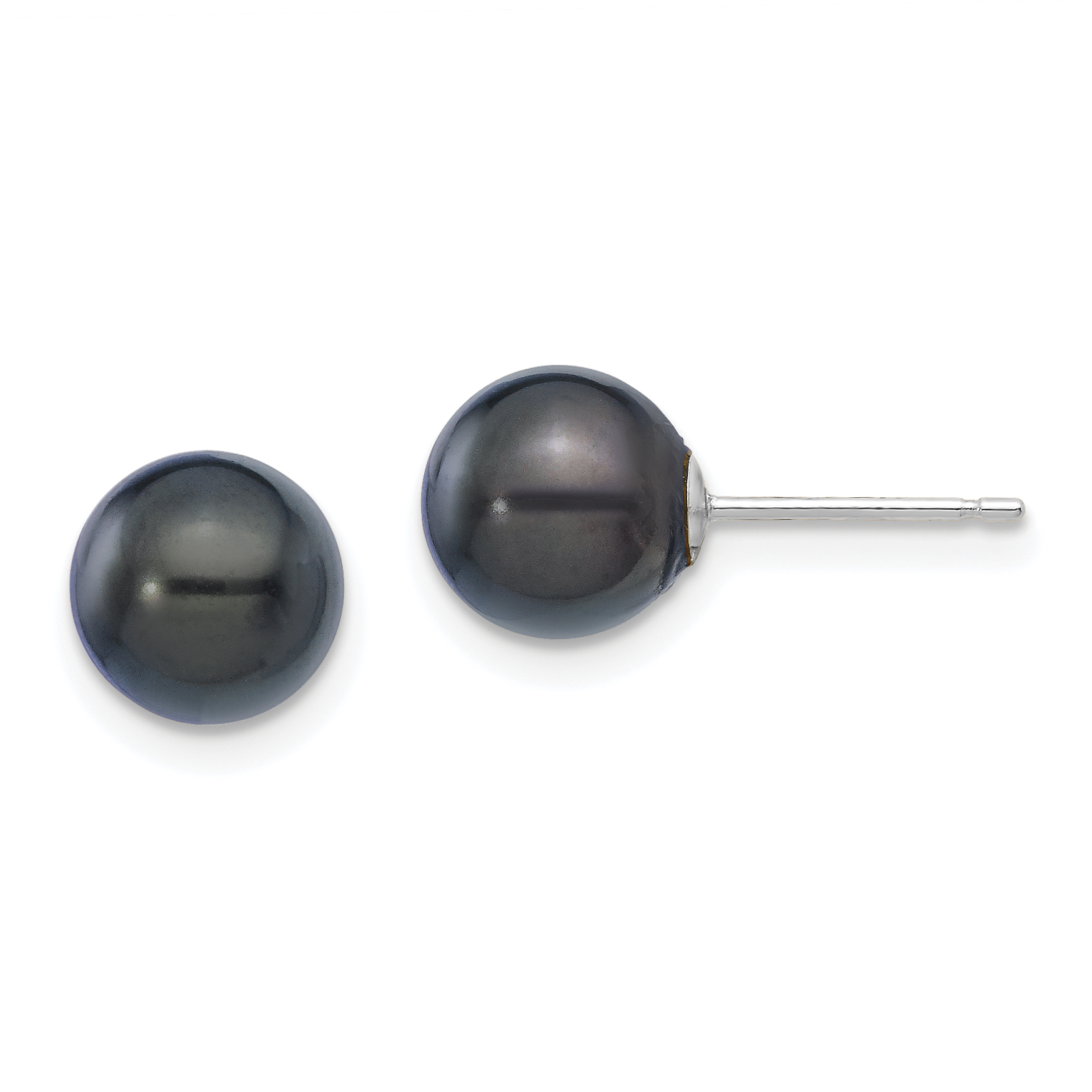 14k White Gold 7-8mm Black Round Akoya Saltwater Cultured Pearl Post Earrings (XFW329E)