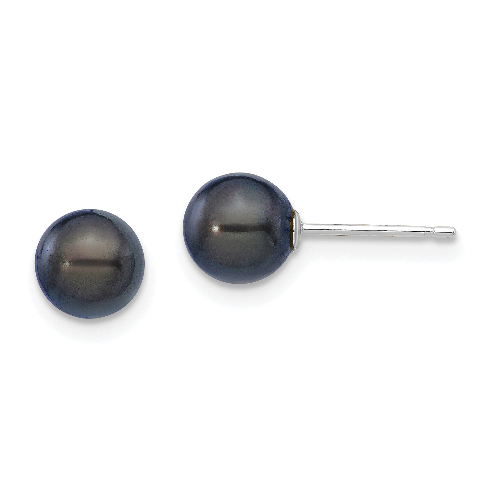 14k White Gold 6-7mm Black Round Akoya Saltwater Cultured Pearl Post Earrings (XFW333E)