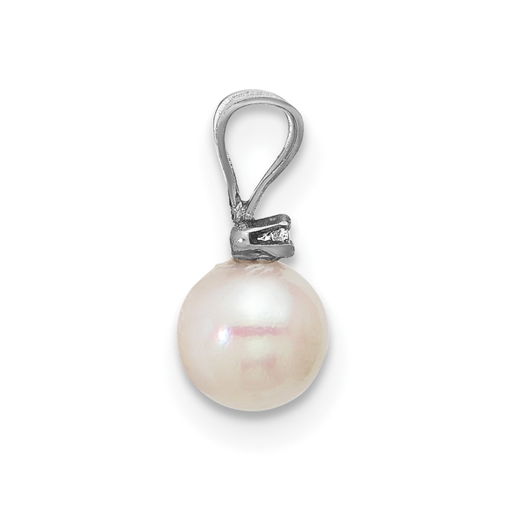 14k White Gold 5-6mm White Round Akoya Saltwater Cultured Pearl and .01 Carat Diamond Pendant (XFW471)