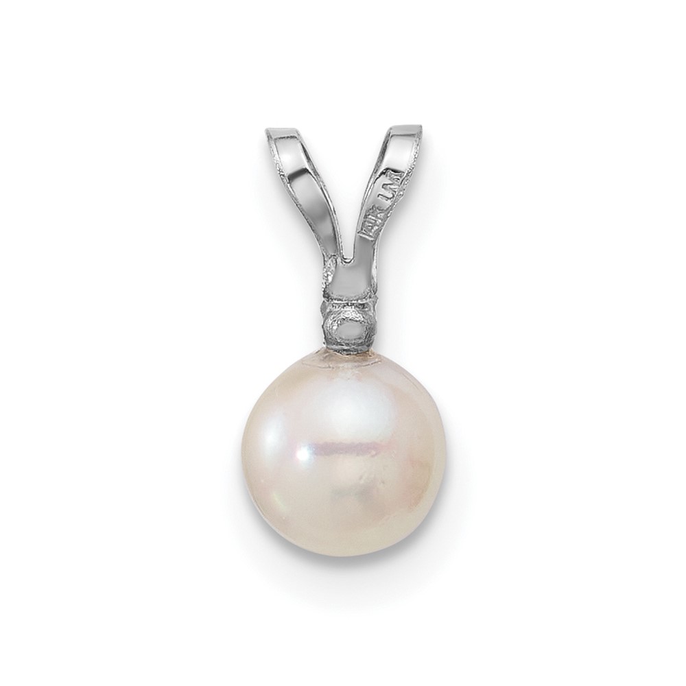 14k White Gold 5-6mm White Round Akoya Saltwater Cultured Pearl and .01 Carat Diamond Pendant (XFW471)