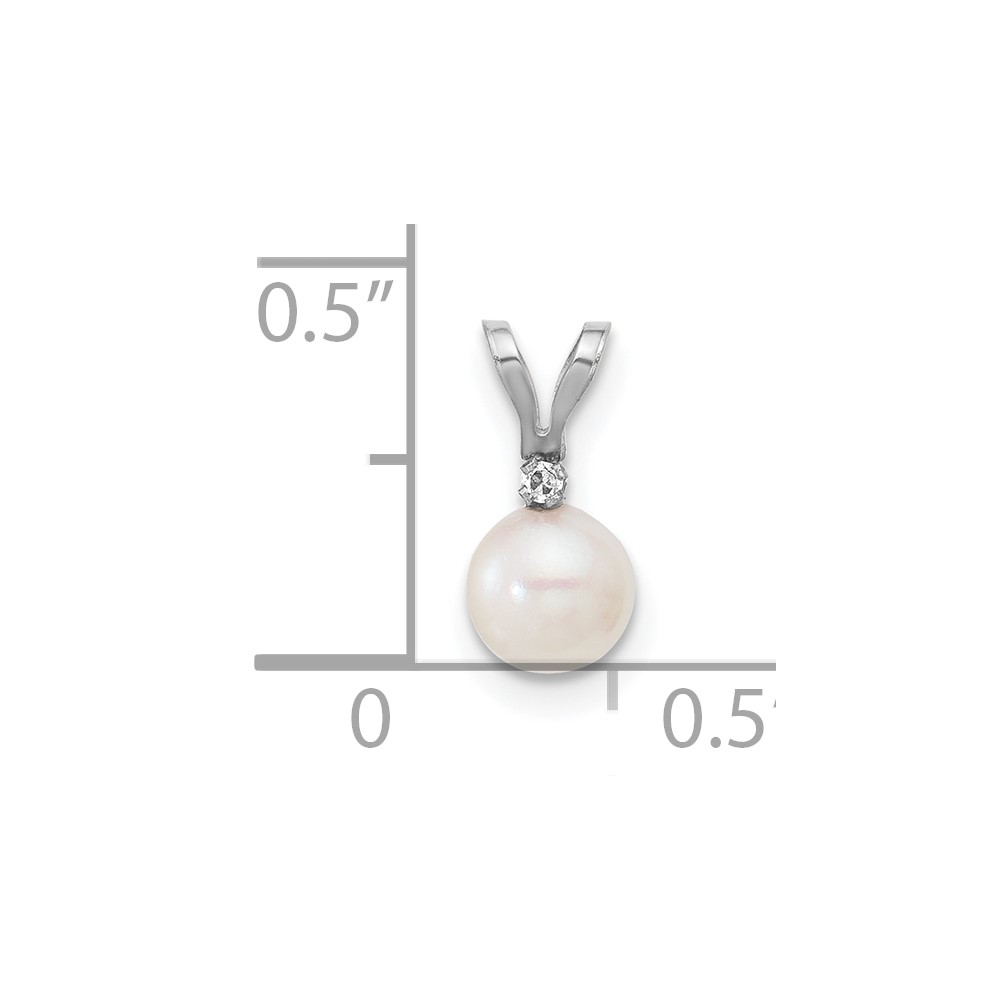 14k White Gold 5-6mm White Round Akoya Saltwater Cultured Pearl and .01 Carat Diamond Pendant (XFW471)