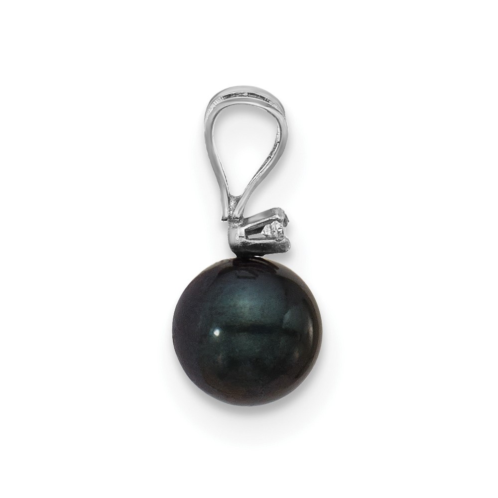 14k White Gold 5-6mm Black Round Akoya Saltwater Cultured Pearl and .01 Carat Diamond Pendant (XFW471B)