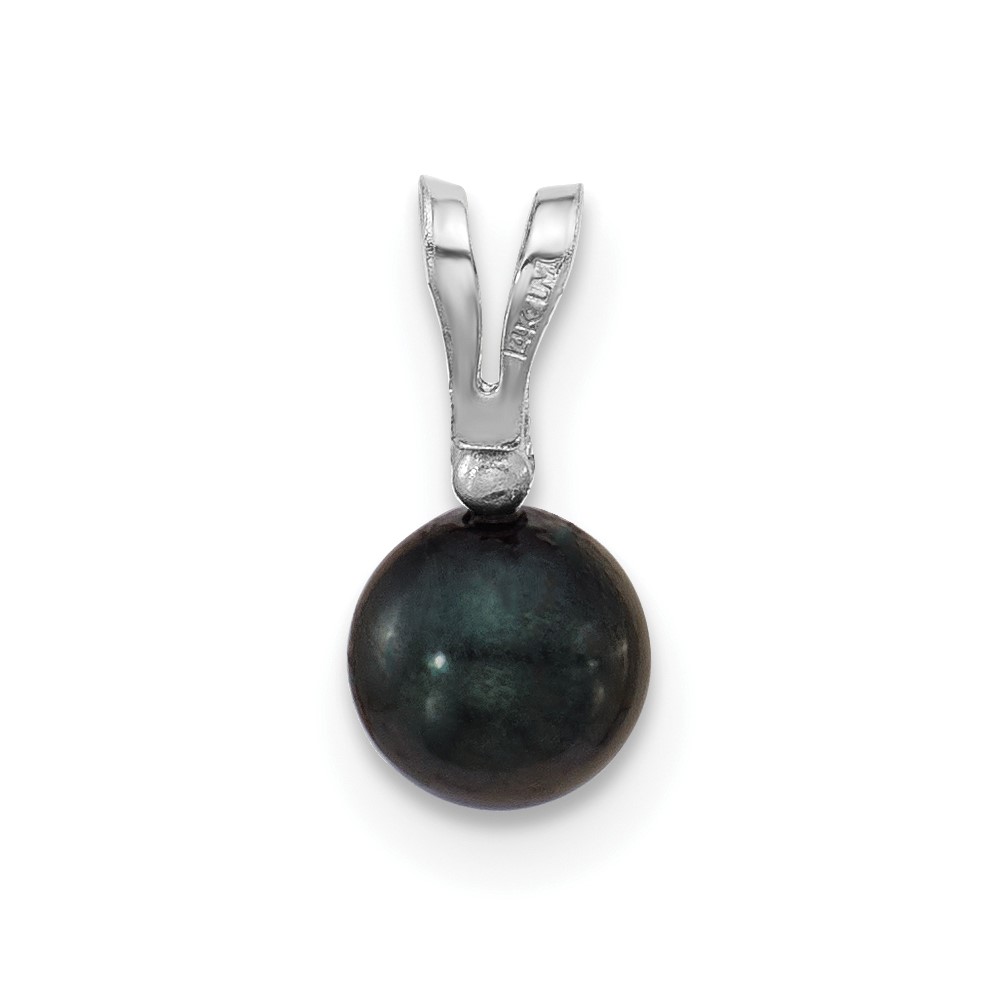 14k White Gold 5-6mm Black Round Akoya Saltwater Cultured Pearl and .01 Carat Diamond Pendant (XFW471B)