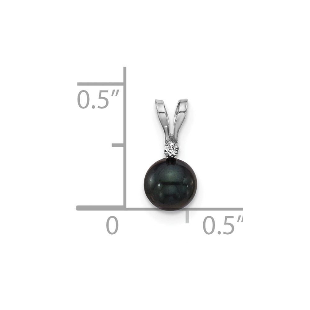 14k White Gold 5-6mm Black Round Akoya Saltwater Cultured Pearl and .01 Carat Diamond Pendant (XFW471B)