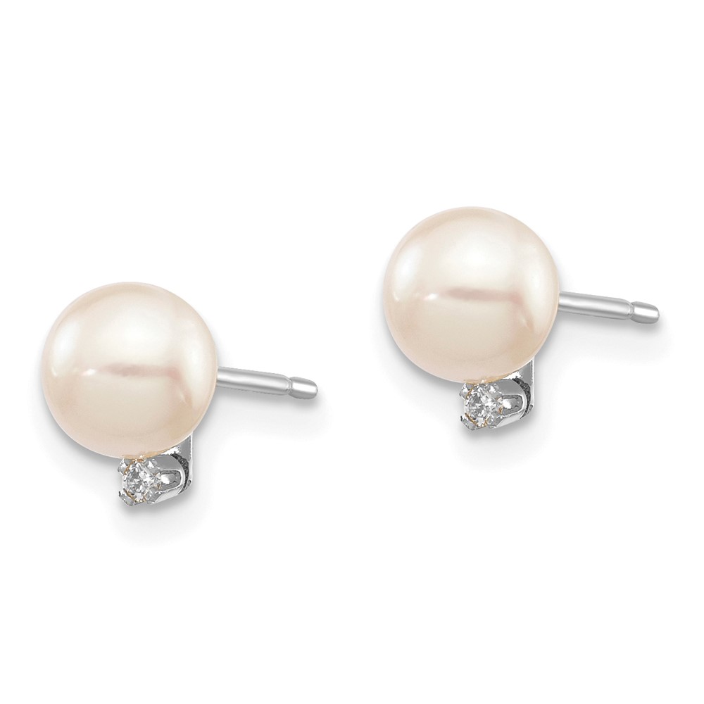 14k White Gold 5-6mm White Round Akoya Saltwater Akoya and .02 Carat Diamond Earrings (XFW472E)