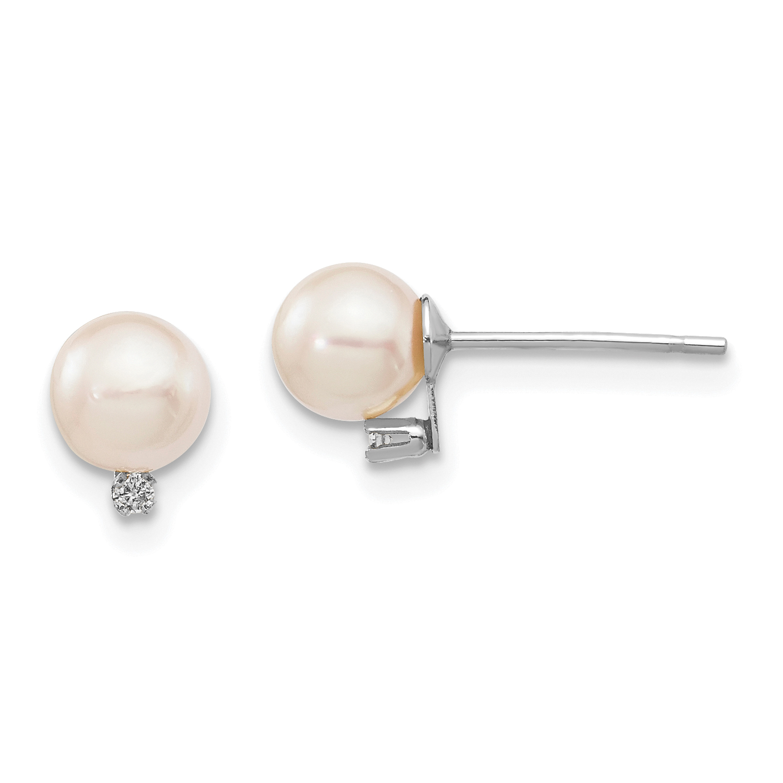 14k White Gold 5-6mm White Round Akoya Saltwater Akoya and .02 Carat Diamond Earrings (XFW472E)