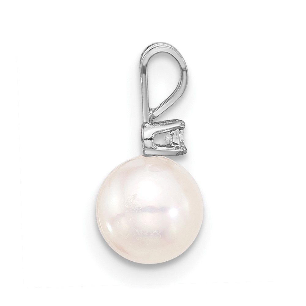 14k White Gold 6-7mm White Round Akoya Saltwater Pearl and .03 Carat Diamond Pendant (XFW473)