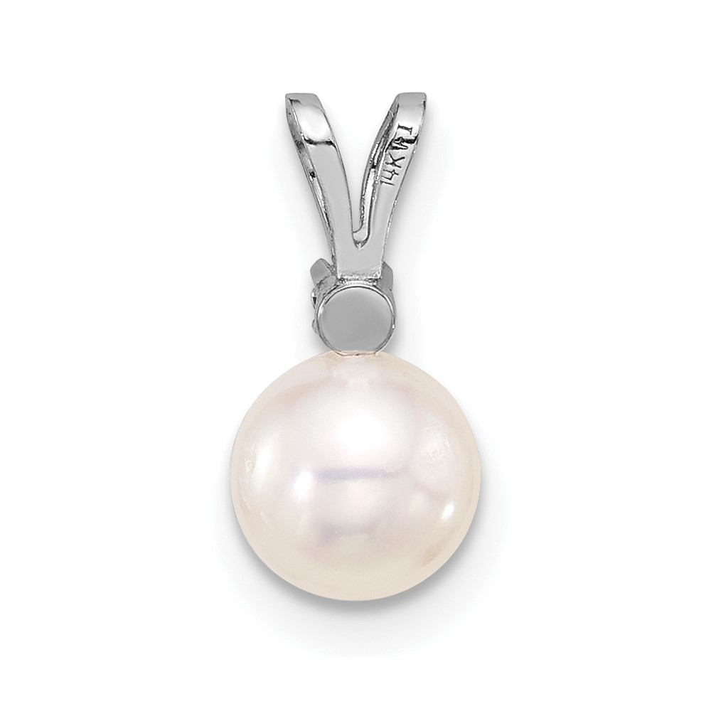 14k White Gold 6-7mm White Round Akoya Saltwater Pearl and .03 Carat Diamond Pendant (XFW473)