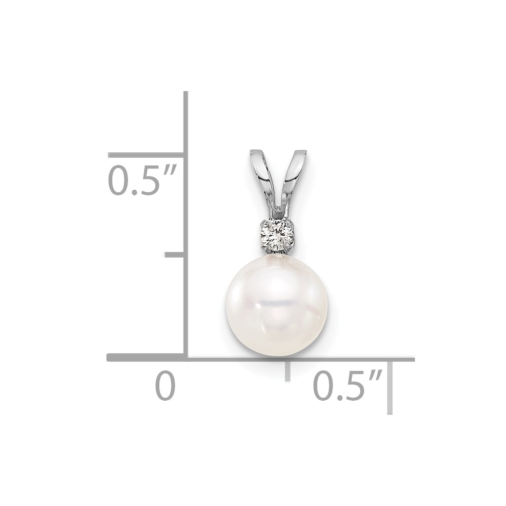 14k White Gold 6-7mm White Round Akoya Saltwater Pearl and .03 Carat Diamond Pendant (XFW473)