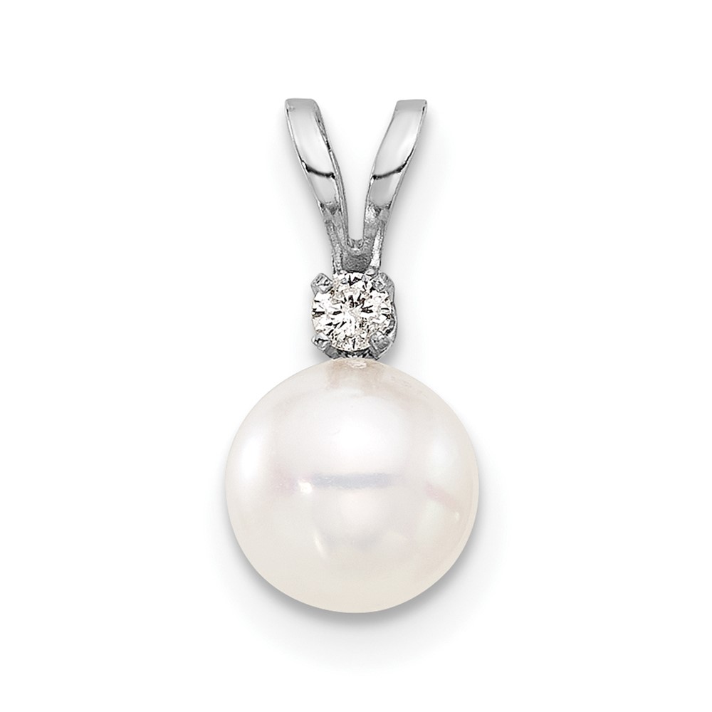 14k White Gold 6-7mm White Round Akoya Saltwater Pearl and .03 Carat Diamond Pendant (XFW473)