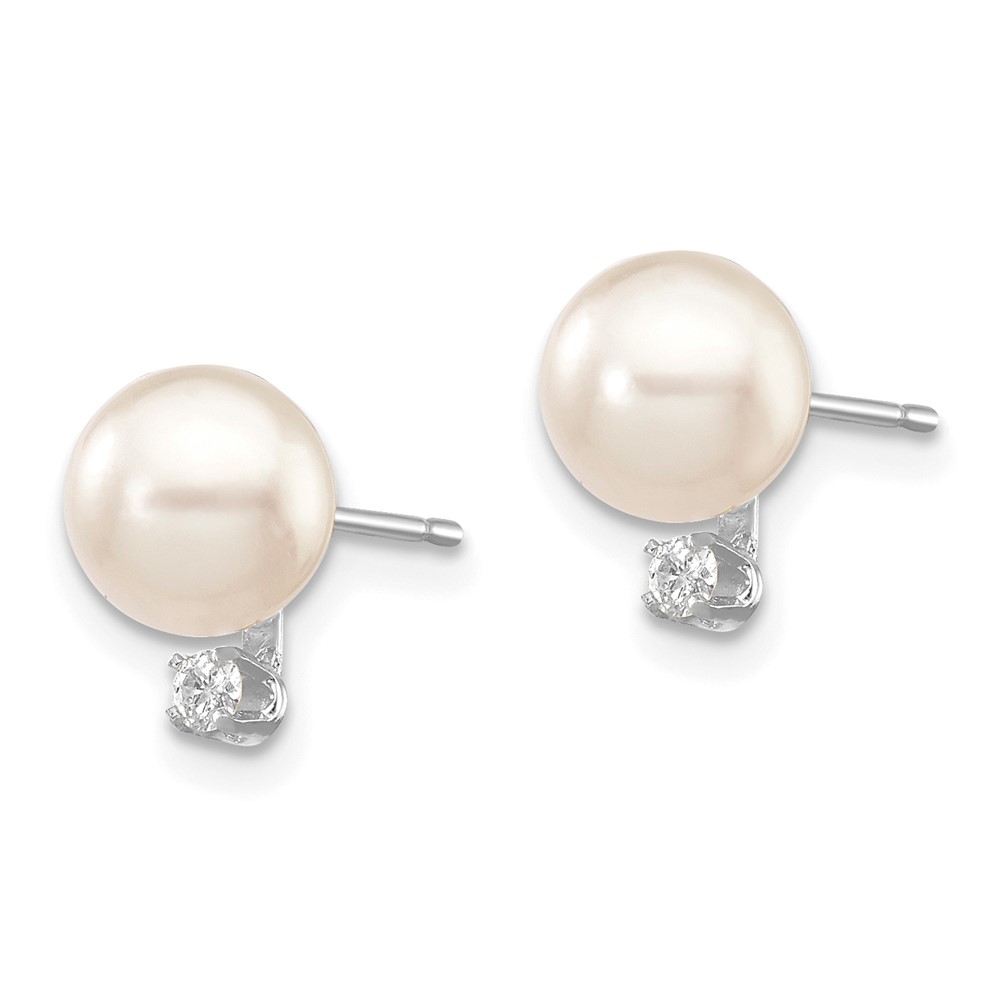 14k White Gold 6-7mm White Round Akoya Saltwater Cultured Pearl and .06 Carat Diamond Post Earrings (XFW474E)