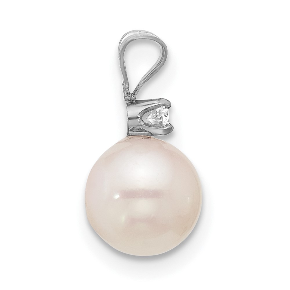 14k White Gold 7-8mm White Round Akoya Saltwater Cultured Pearl and .05 Carat Diamond Pendant (XFW476)