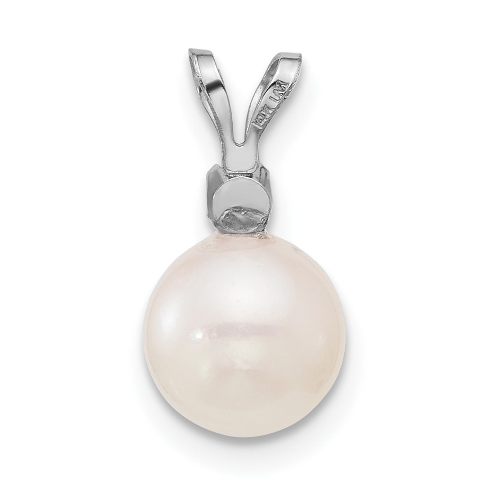 14k White Gold 7-8mm White Round Akoya Saltwater Cultured Pearl and .05 Carat Diamond Pendant (XFW476)