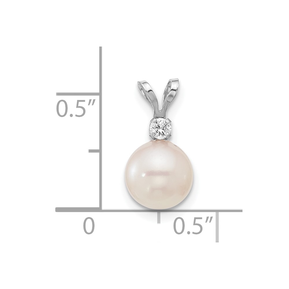 14k White Gold 7-8mm White Round Akoya Saltwater Cultured Pearl and .05 Carat Diamond Pendant (XFW476)