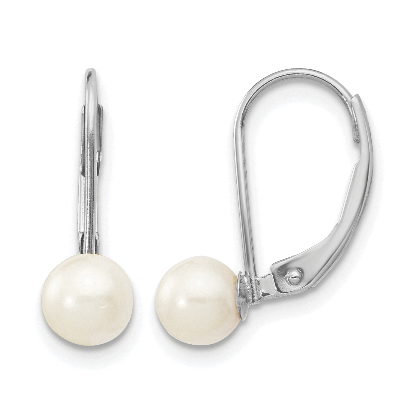 14k White Gold 5-6mm White Round Akoya Saltwater Cultured Pearl Leverback Earrings (XFW479E)
