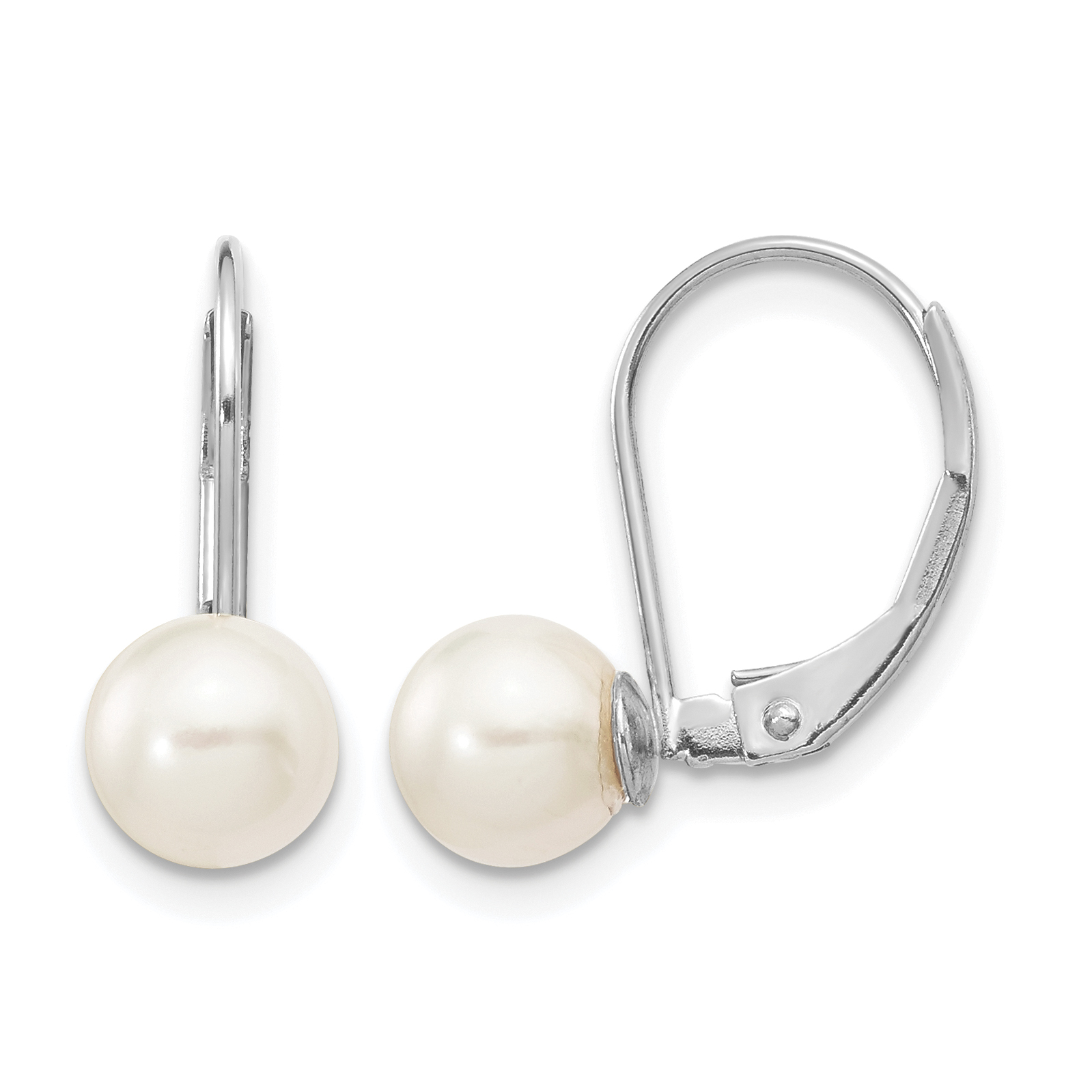 14k White Gold 6-7mm White Round Akoya Saltwater Cultured Pearl Leverback Earrings (XFW480E)