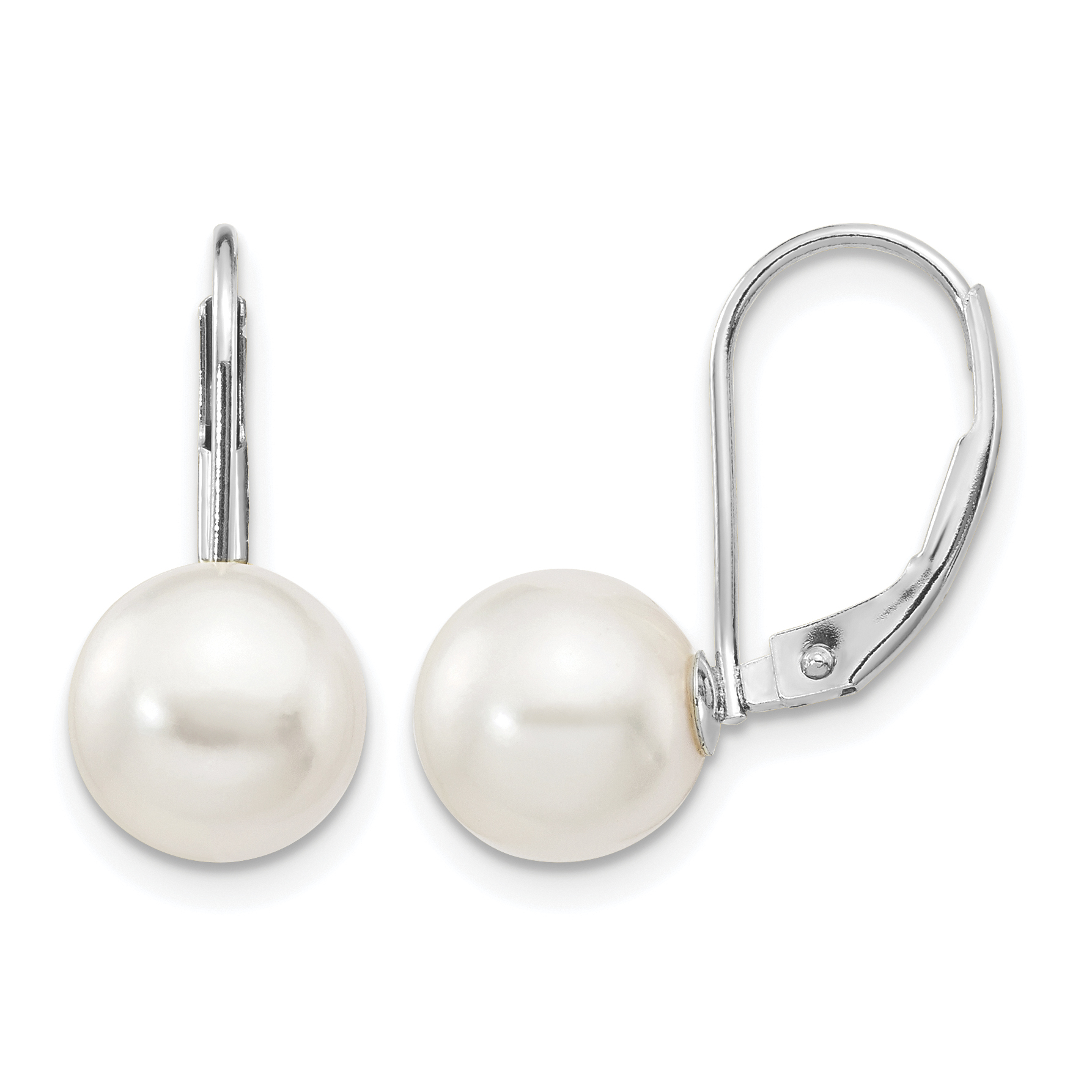 14k White Gold 8-9mm White Round Akoya Saltwater Cultured Pearl Leverback Earrings (XFW482E)