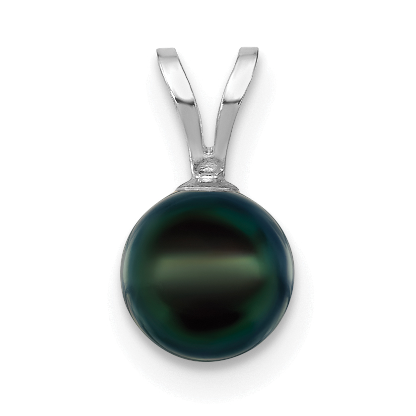 14k White Gold 6-7mm Round Black Akoya Saltwater Cultured Pendant (XFW487B)