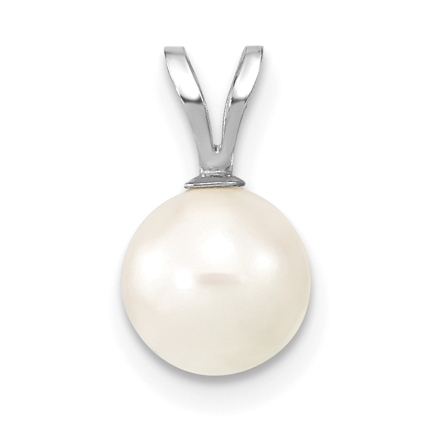 14k White Gold 7-8mm White Round Akoya Saltwater Cultured Pendant (XFW488)
