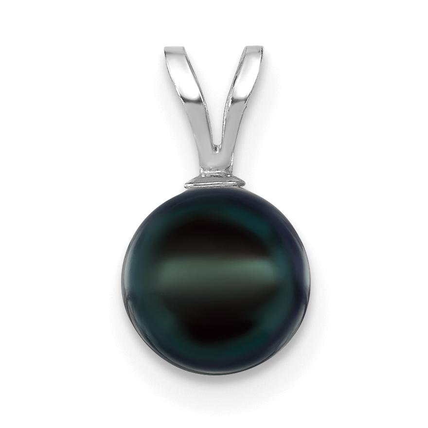 14k White Gold 7-8mm Round Black Akoya Saltwater Cultured Pendant (XFW488B)