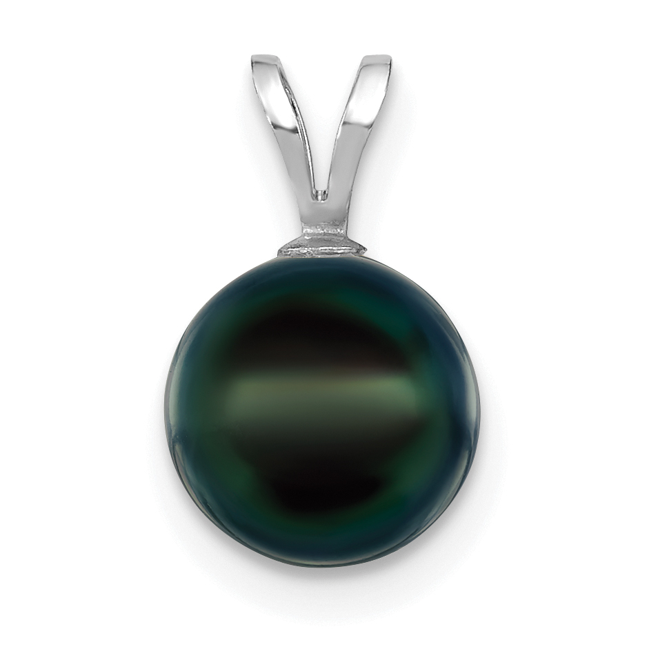 14k White Gold 8-9mm Round Black Akoya Saltwater Cultured Pendant (XFW489B)