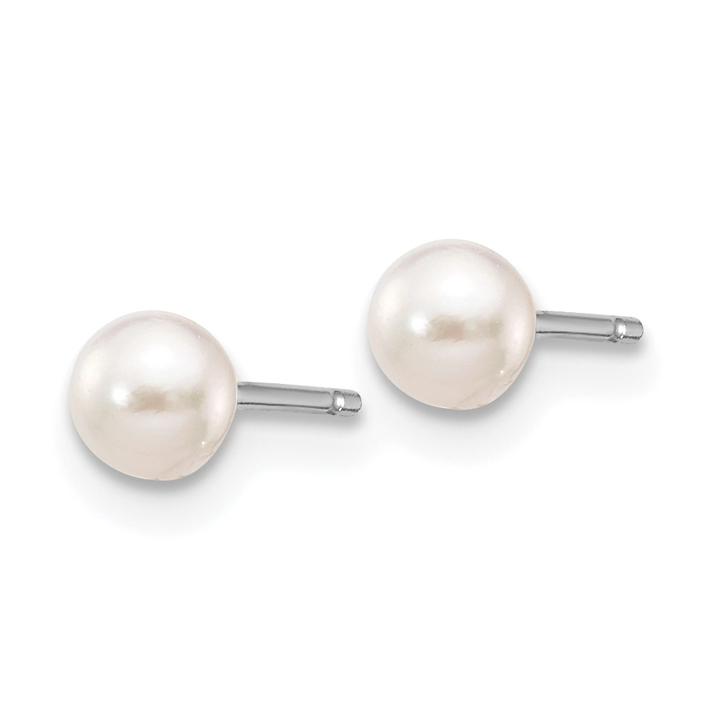 14k White Gold 3-4mm White Round Akoya Saltwater Cultured Pearl Post Earrings (XFW490E)