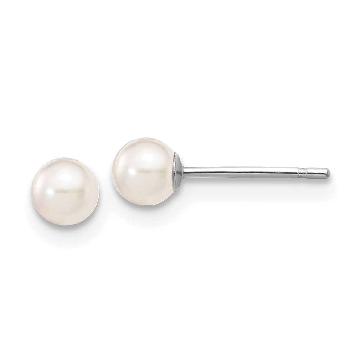 14k White Gold 3-4mm White Round Akoya Saltwater Cultured Pearl Post Earrings (XFW490E)