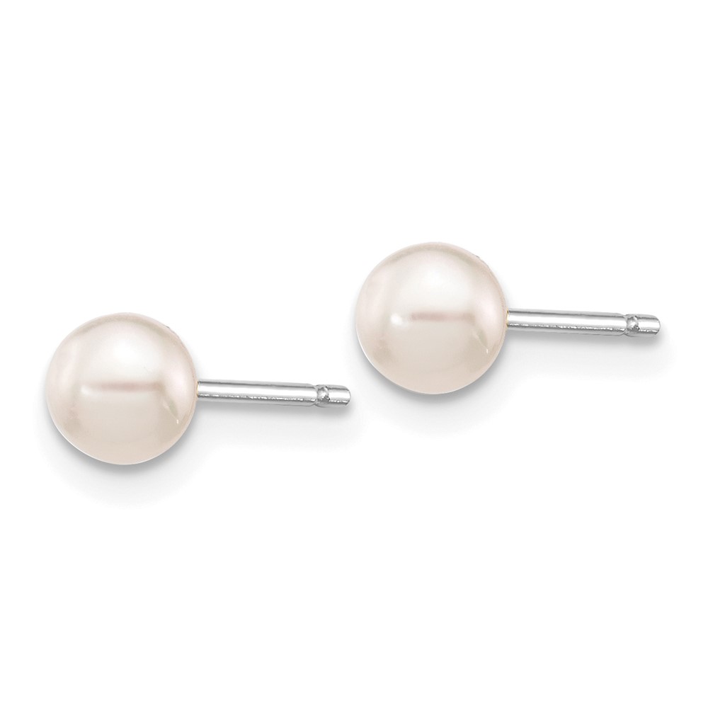 14k White Gold 4-5mm White Round Akoya Saltwater Cultured Pearl Post Earrings (XFW491E)
