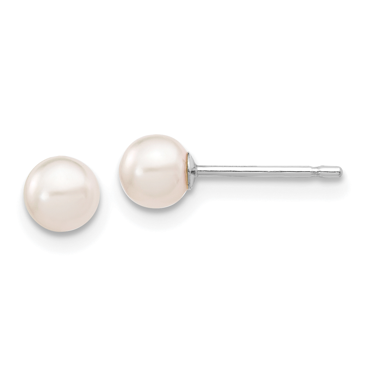 14k White Gold 4-5mm White Round Akoya Saltwater Cultured Pearl Post Earrings (XFW491E)