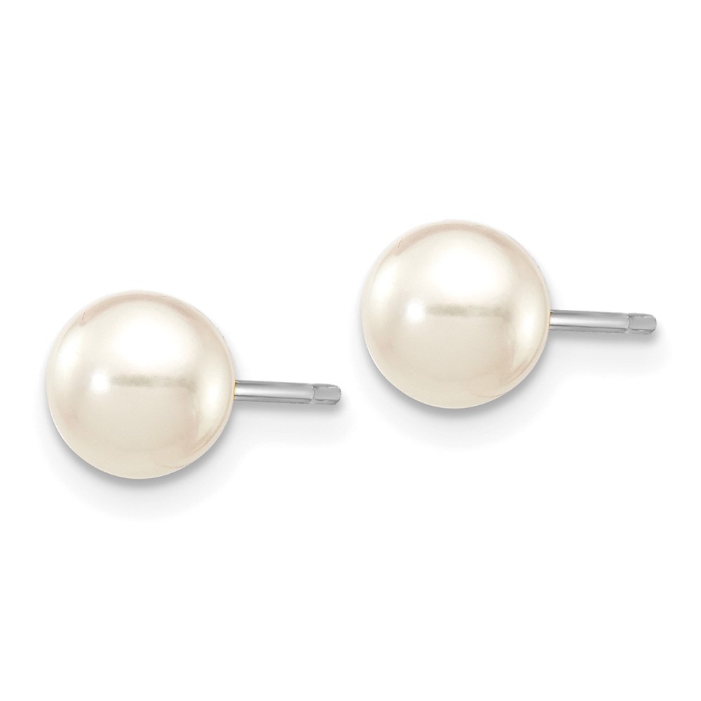 14k White Gold 5-6mm White Round Akoya Saltwater Cultured Pearl Post Earrings (XFW492E)