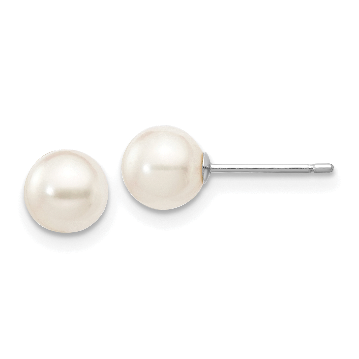 14k White Gold 5-6mm White Round Akoya Saltwater Cultured Pearl Post Earrings (XFW492E)