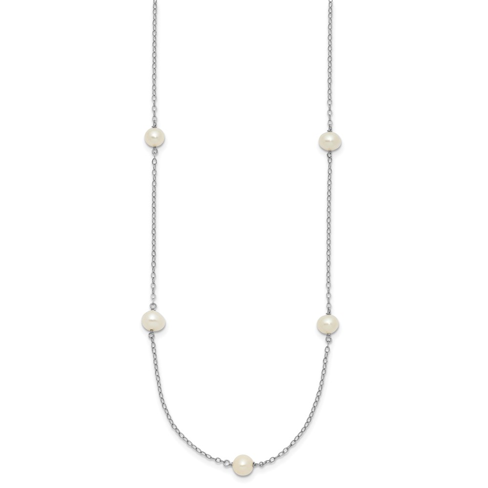 14k White Gold 5-6mm White Round Freshwater Cultured Pearl 7-Station 16 inch Necklace (XFW555W-16)