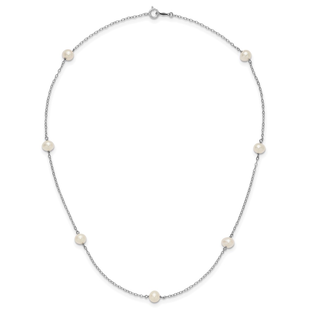 14k White Gold 5-6mm White Round Freshwater Cultured Pearl 7-Station 16 inch Necklace (XFW555W-16)