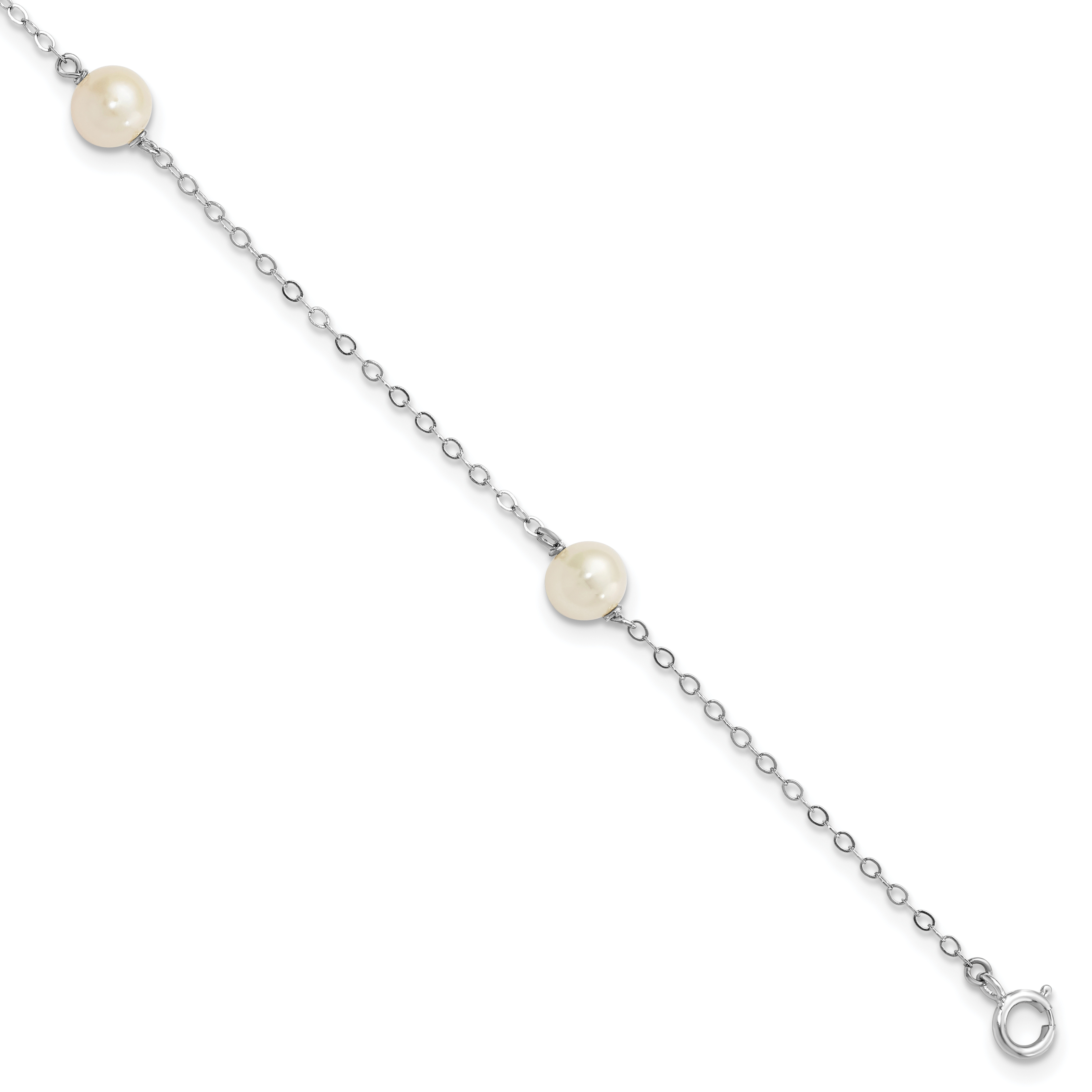 14k White Gold 5-6mm White Round Freshwater Cultured Pearl 3-Station 7.25 inch Bracelet (XFW560-7.25)