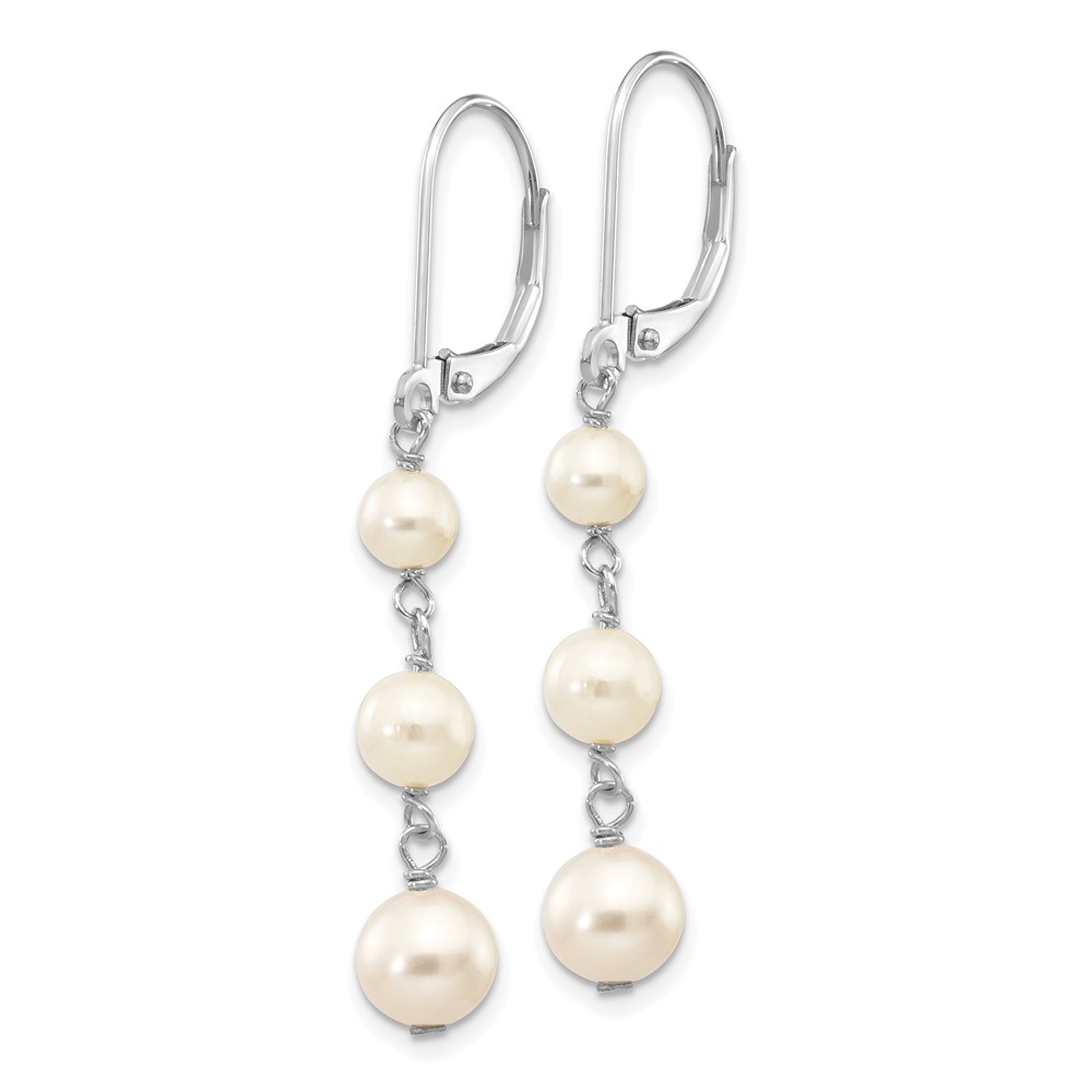 14k White Gold 4-6mm White Semi-Round Freshwater Cultured Pearl Dangle Leverback Earrings (XFW569)