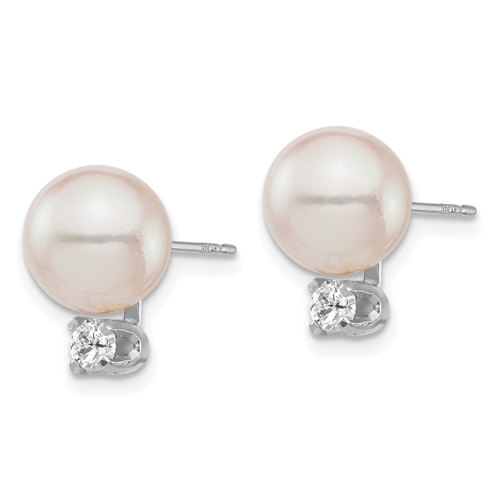 14k White Gold 8-9mm White Round Akoya Saltwater Cultured Pearl and .20 Carat Diamond Post Earrings (XFW682E)