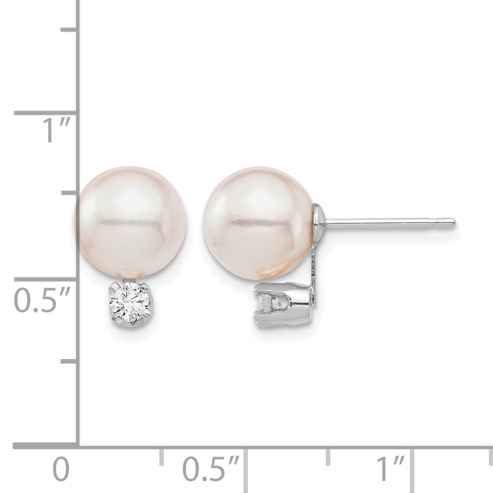 14k White Gold 8-9mm White Round Akoya Saltwater Cultured Pearl and .20 Carat Diamond Post Earrings (XFW682E)