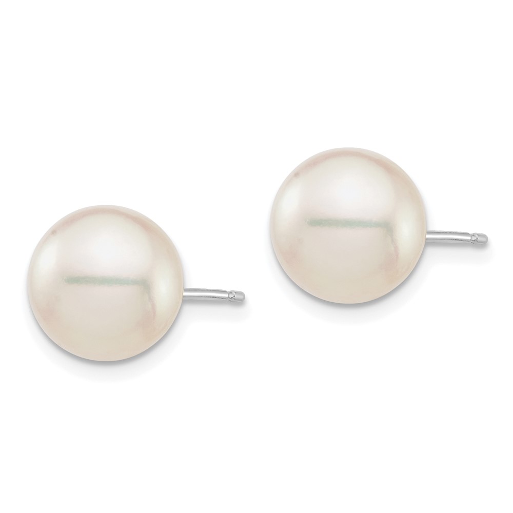 14k White Gold 9-10mm White Round Akoya Saltwater Cultured Pearl Post Earrings (XFW683E)