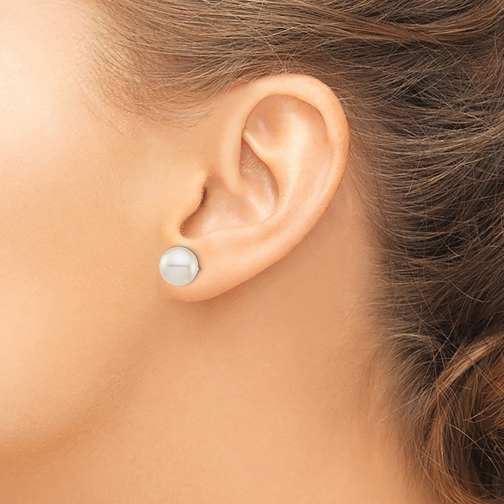 14k White Gold 9-10mm White Round Akoya Saltwater Cultured Pearl Post Earrings (XFW683E)