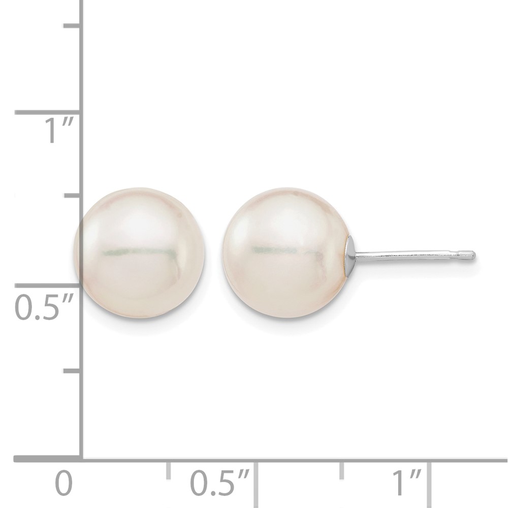 14k White Gold 9-10mm White Round Akoya Saltwater Cultured Pearl Post Earrings (XFW683E)