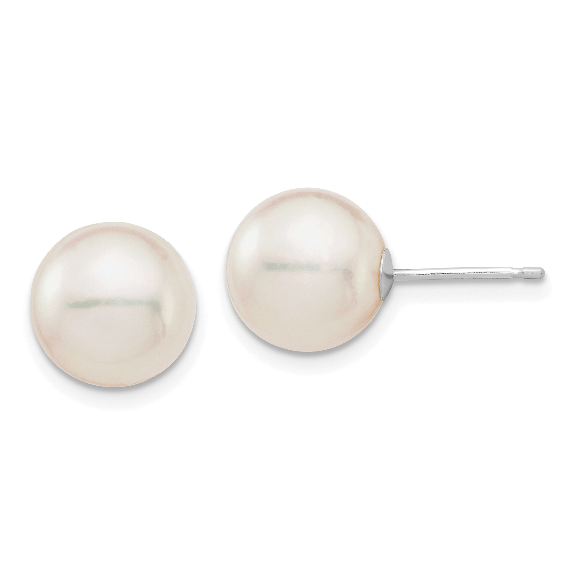 14k White Gold 9-10mm White Round Akoya Saltwater Cultured Pearl Post Earrings (XFW683E)