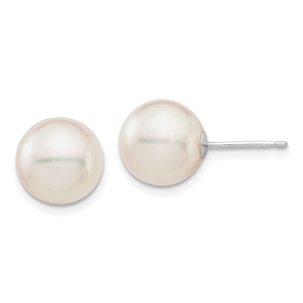 14k White Gold 9-10mm White Round Akoya Saltwater Cultured Pearl Post Earrings (XFW683E)