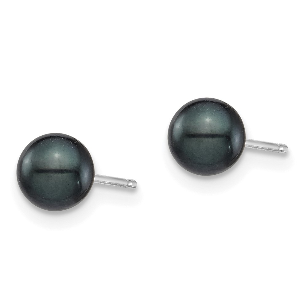 14k White Gold 5-6mm Black Round Akoya Saltwater Cultured Post Earrings (XFW689E)