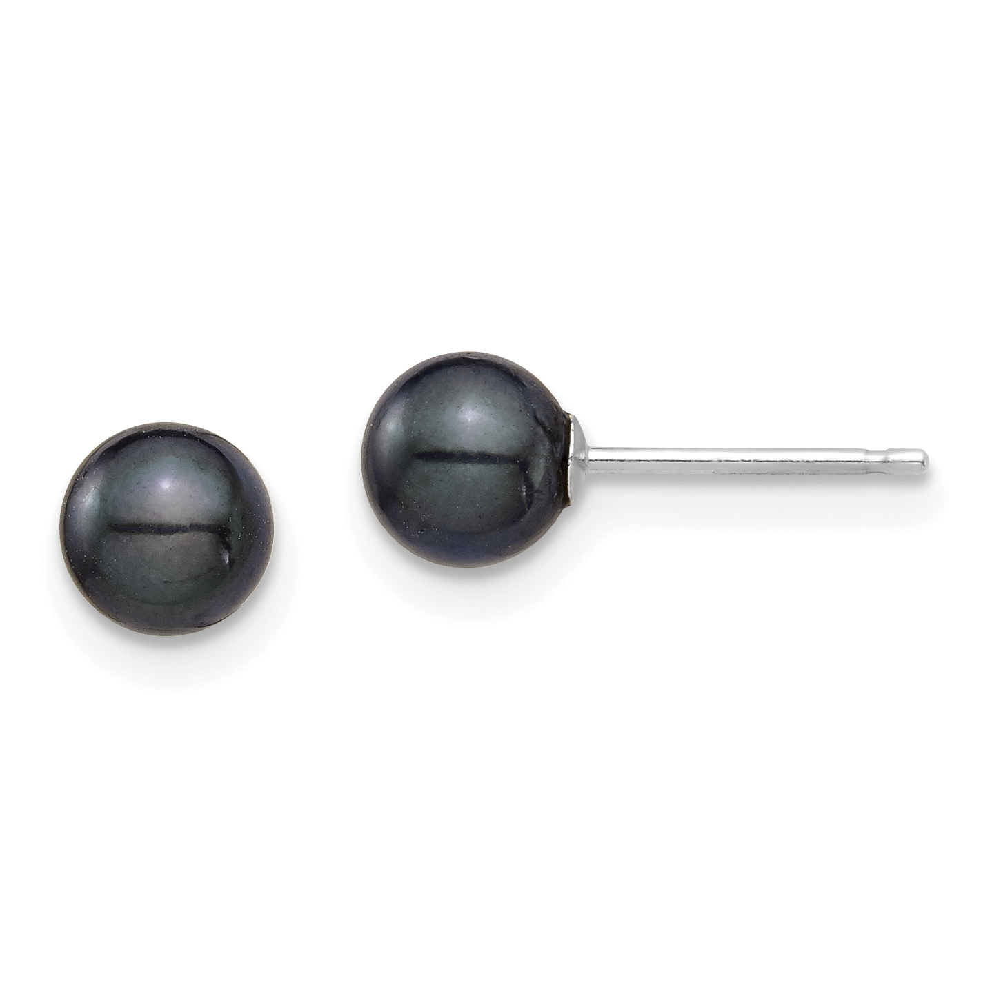 14k White Gold 5-6mm Black Round Akoya Saltwater Cultured Post Earrings (XFW689E)